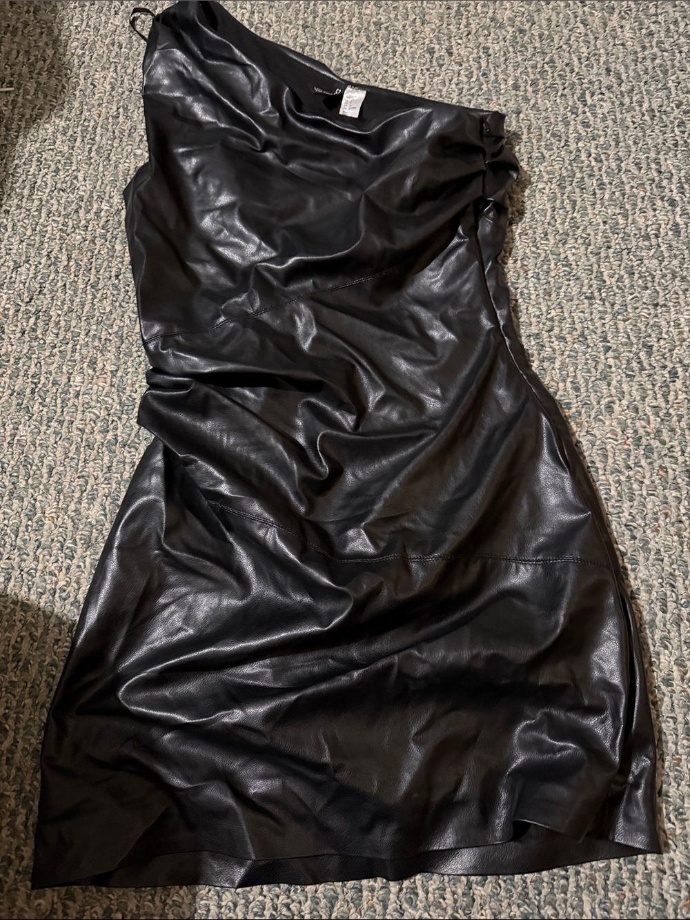 H&M Black One-Shoulder Faux Leather Dress
